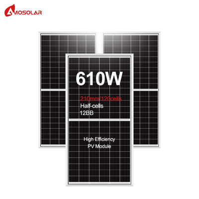 Αμοσολάρ 580W 590W 600W 610W Ηλιακό πάνελ μισής κοπής με γυαλί θερμανμένου χαμηλού σιδήρου 3,2 mm