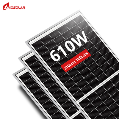 Αμοσολάρ 580W 590W 600W 610W Ηλιακό πάνελ μισής κοπής με γυαλί θερμανμένου χαμηλού σιδήρου 3,2 mm