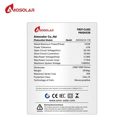 Αμοσολάρ Μονο 535w-555w Ηλιακά πάνελ με 182mm PERC μισό κύτταρα Αποδέχονται παραγγελίες OEM