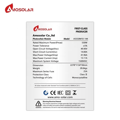 MC4 συμβατός σύνδεσμος Amosolar PERC Mono 540w 550w 560w PV Panel για οικιακό υβριδικό ηλιακό σύστημα