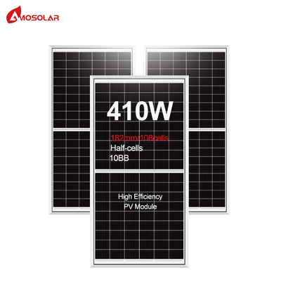 Ηλιακό πάνελ μονοκρυσταλλικού τύπου Amosolar 410W με μισό κύτταρο με πίνακα διασύνδεσης IP68