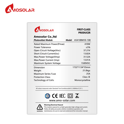 Αποθήκη ΕΕ 400W 405W 410W Μονόηλιακό Πίνακα με Διαστάσεις Πίνακας 1722*1134*35MM