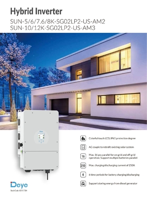 Οροφή 3kw 5kw 6kw 8kw 10kw 12kw Ηλιακός υβριδικός μετατροπέας με και συχνότητα Deye Megarevo